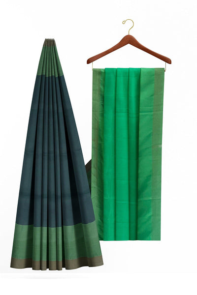 Black and Parrot green silk cotton saree - Mystic Dhaaga