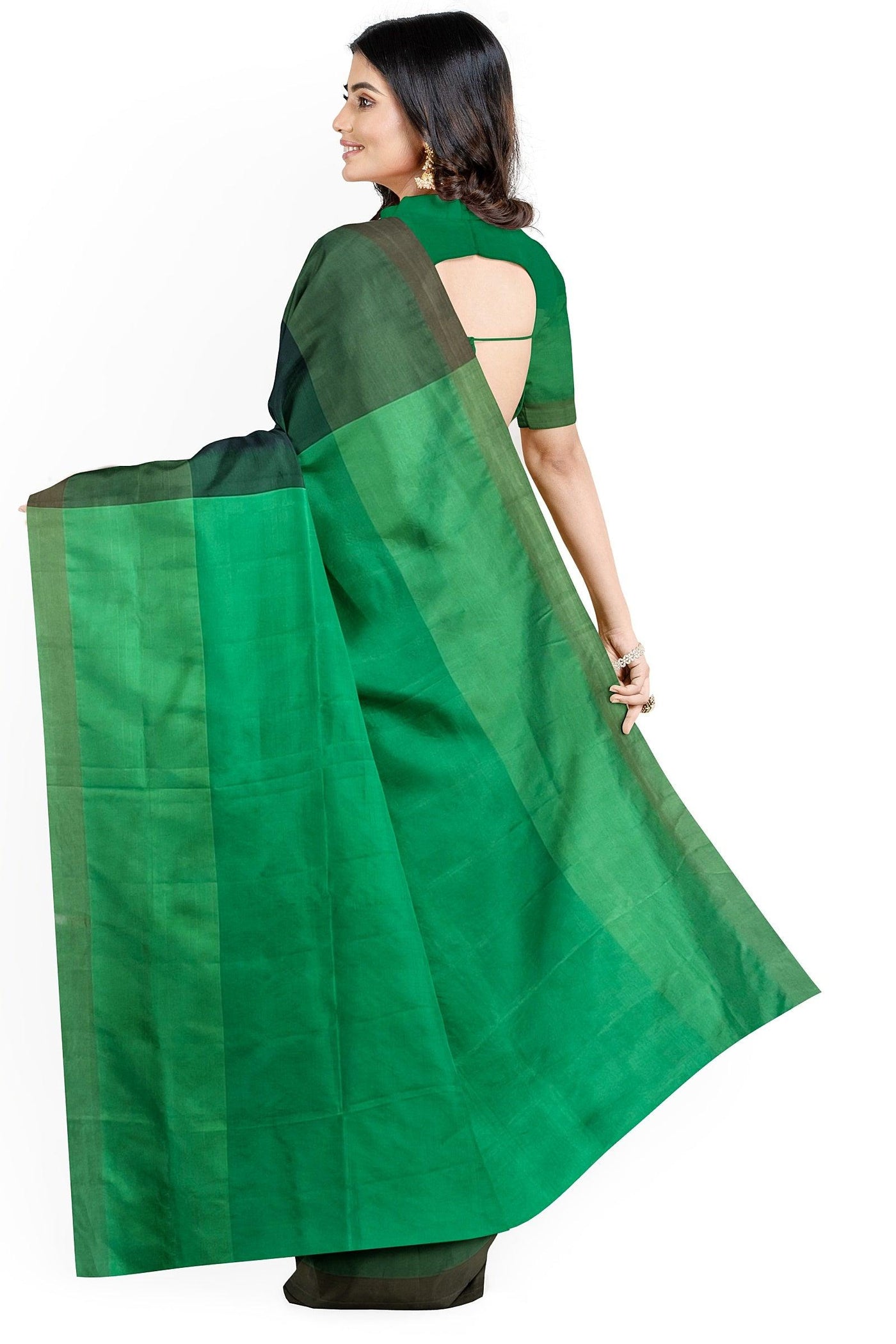 Black and Parrot green silk cotton saree - Mystic Dhaaga