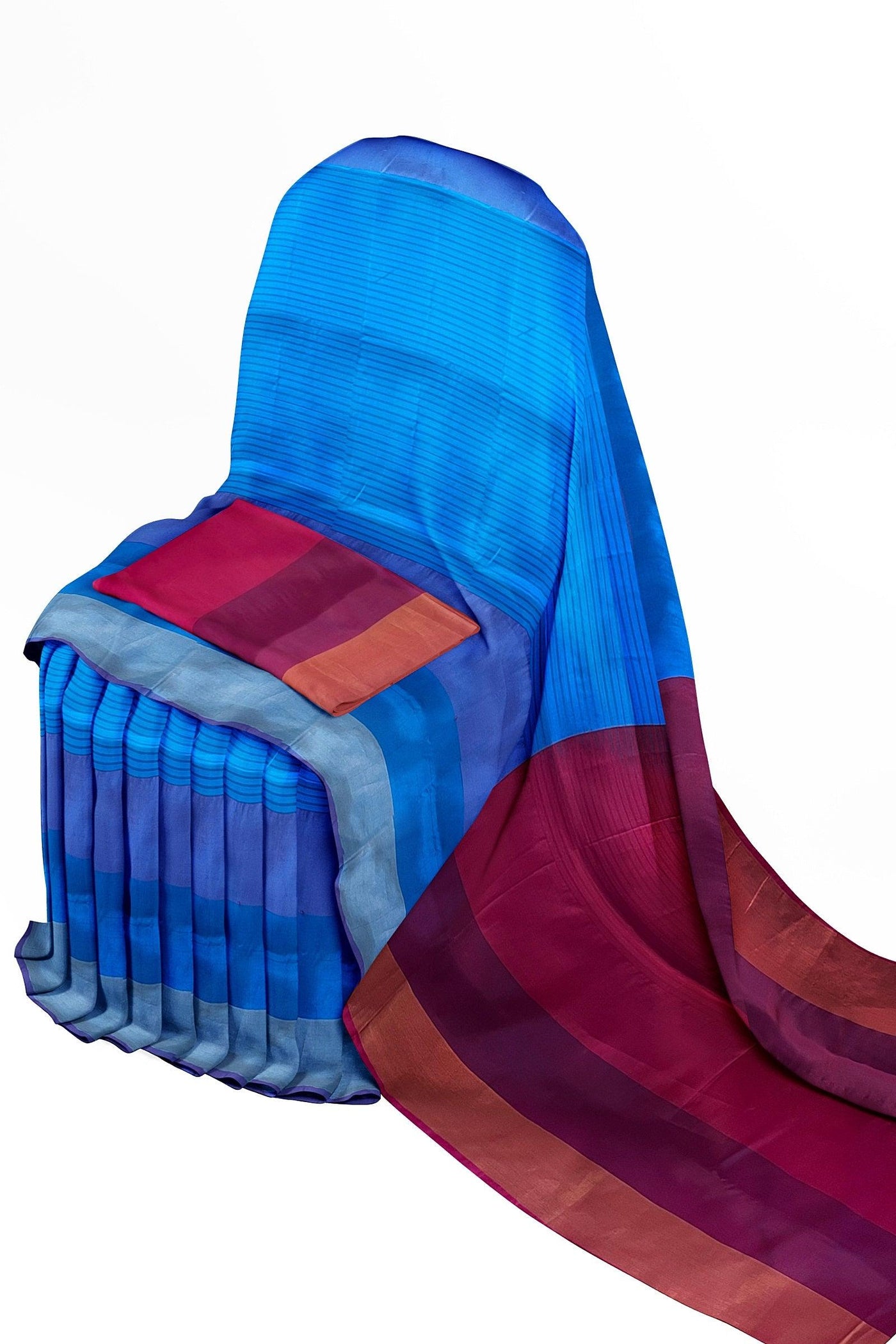 Blue and red striped cotton silk saree - Mystic Dhaaga