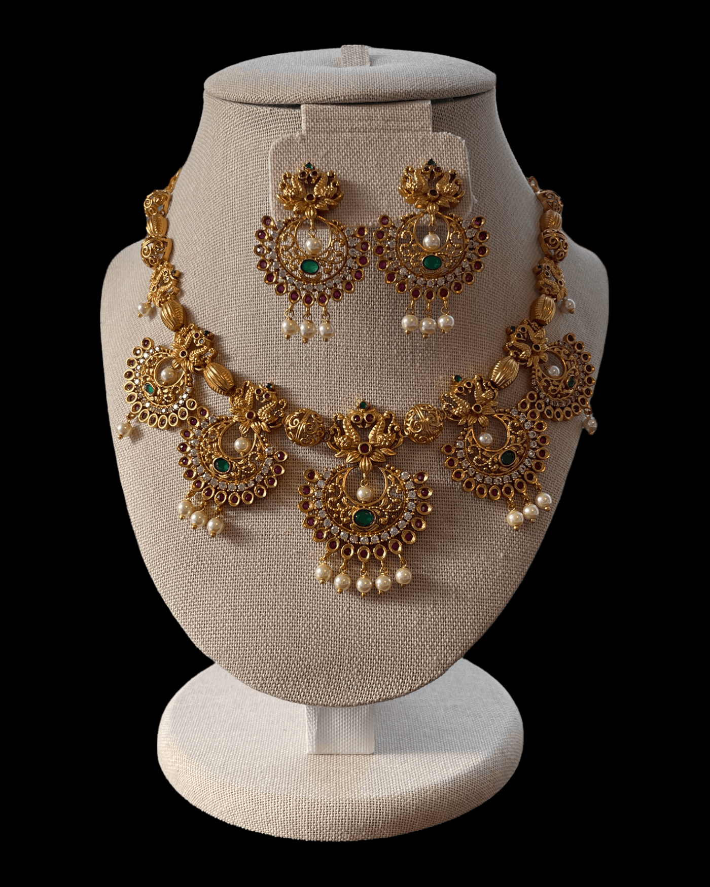 Chand Bali stone necklace set with pearl drops - Mystic Dhaaga