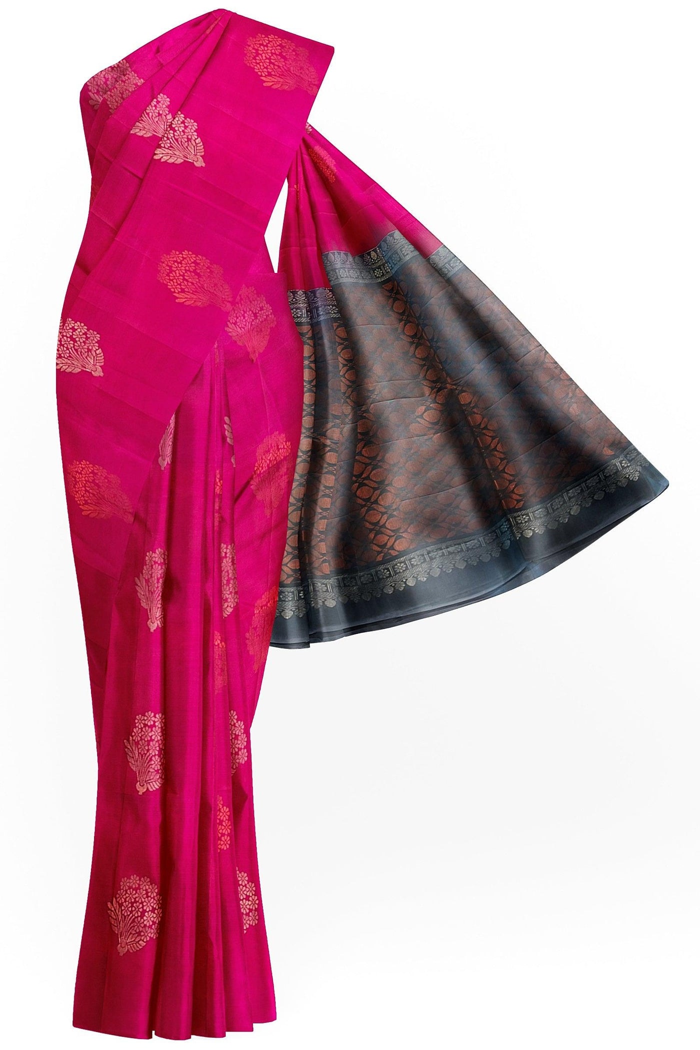 Fuchsia borderless pure silk saree - Mystic Dhaaga