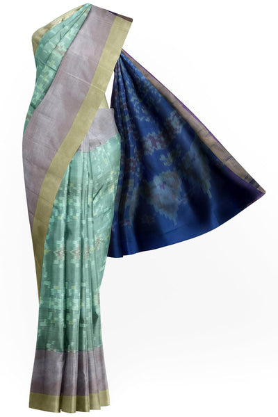 Gray and Violet Pochampally Ikat Silk cotton Saree - Mystic Dhaaga