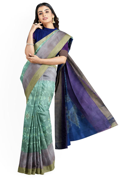 Gray and Violet Pochampally Ikat Silk cotton Saree - Mystic Dhaaga