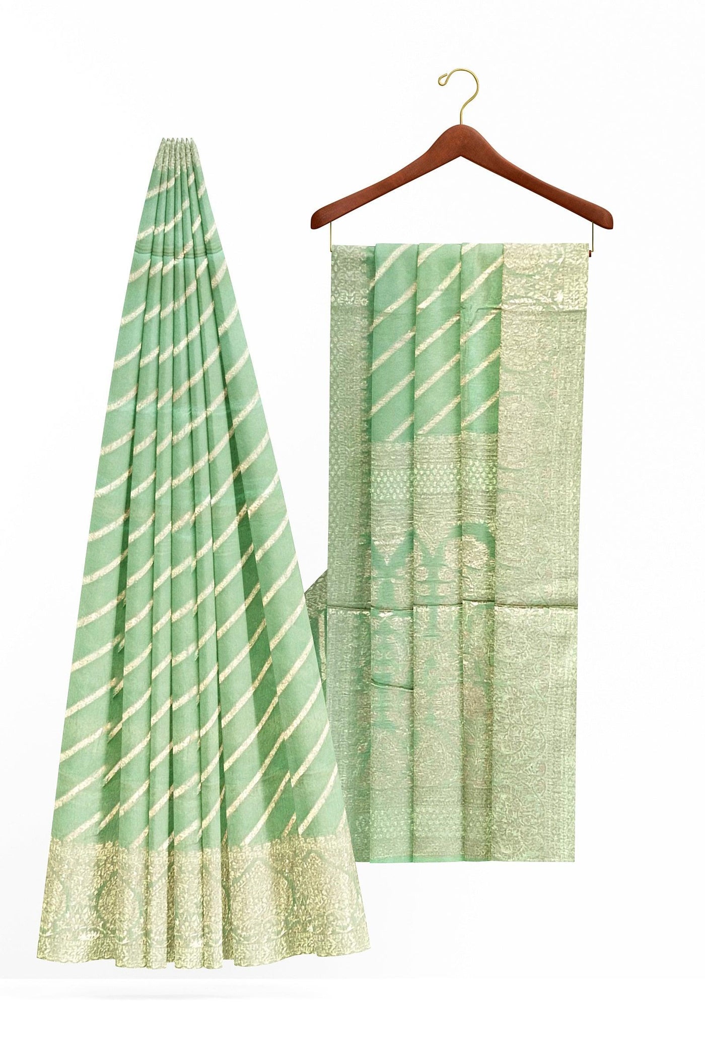 Lehariyan Pastel green Muga Silk Saree - Mystic Dhaaga