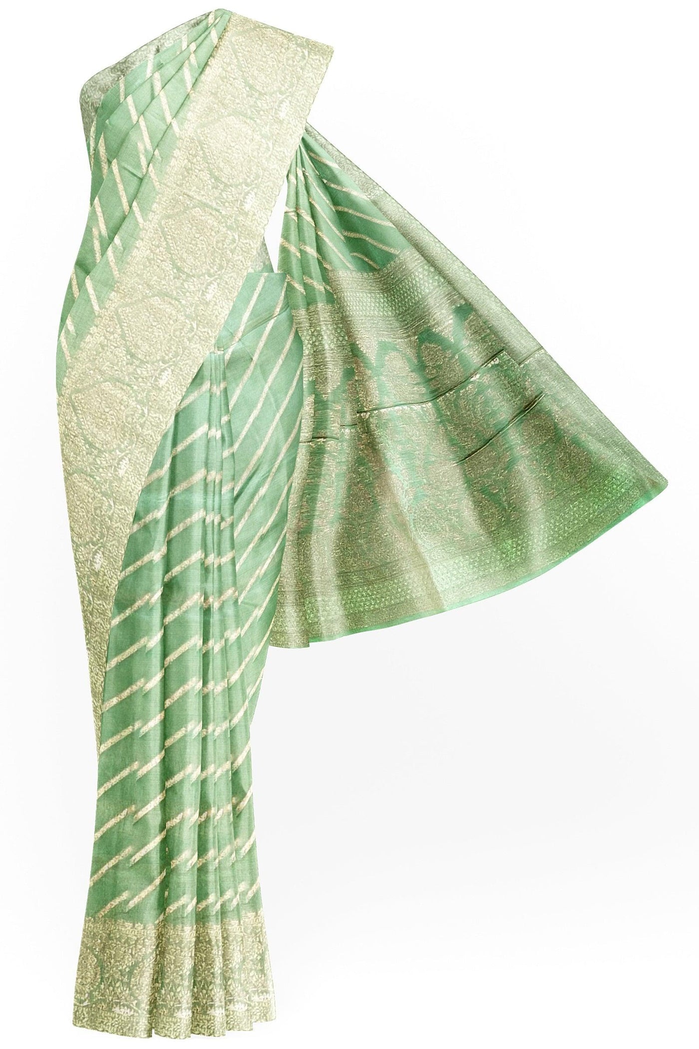 Lehariyan Pastel green Muga Silk Saree - Mystic Dhaaga