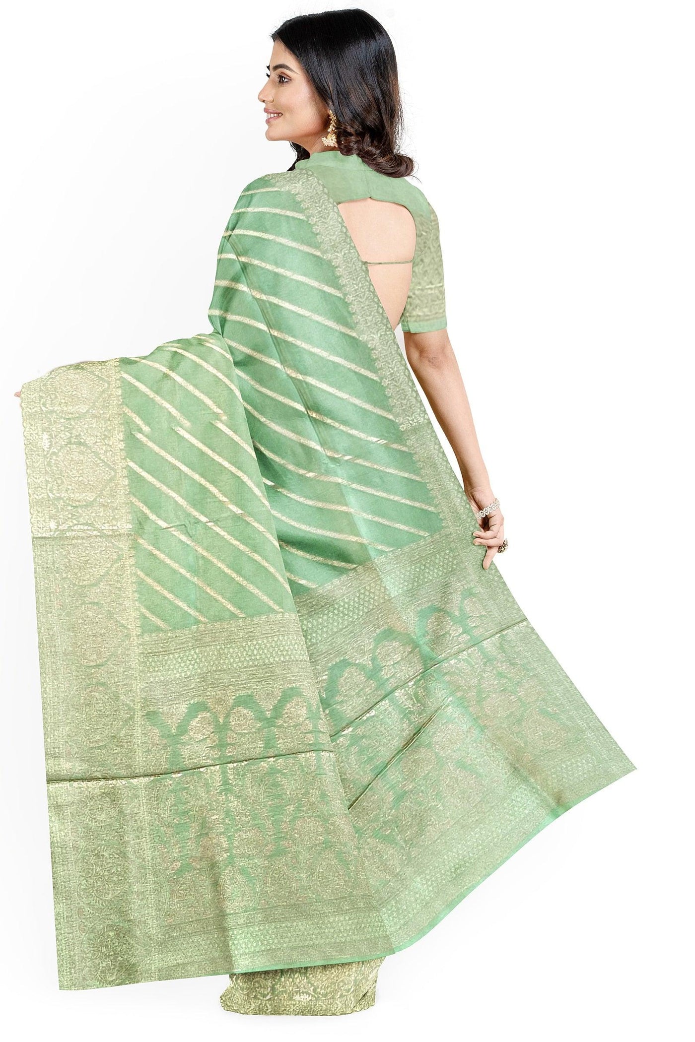 Lehariyan Pastel green Muga Silk Saree - Mystic Dhaaga