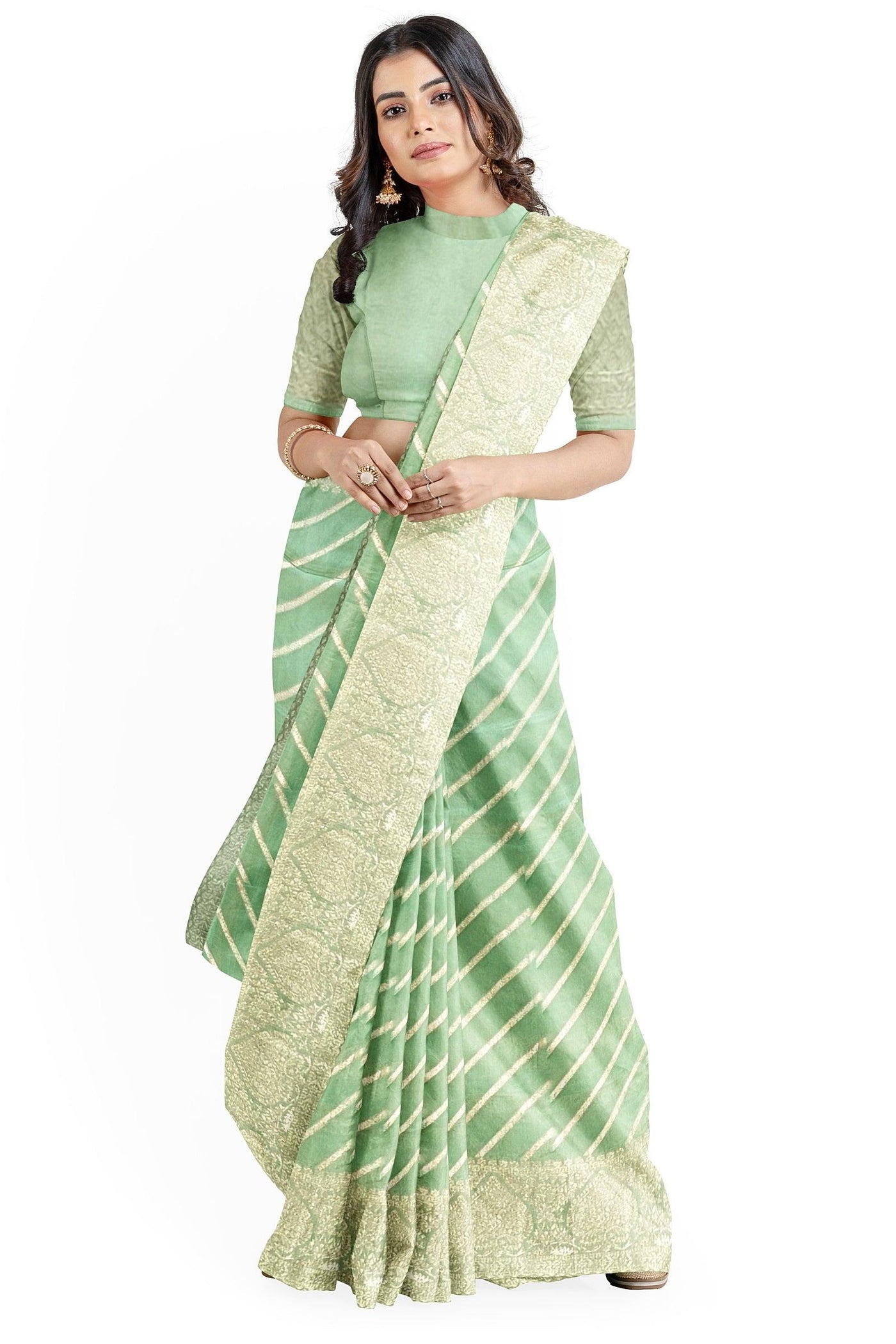 Lehariyan Pastel green Muga Silk Saree - Mystic Dhaaga