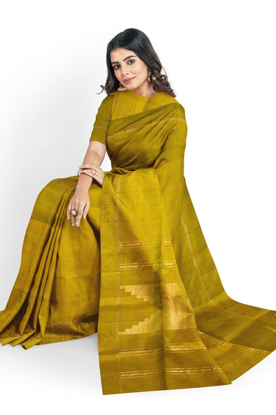 Mustard single color soft silk saree - Mystic Dhaaga