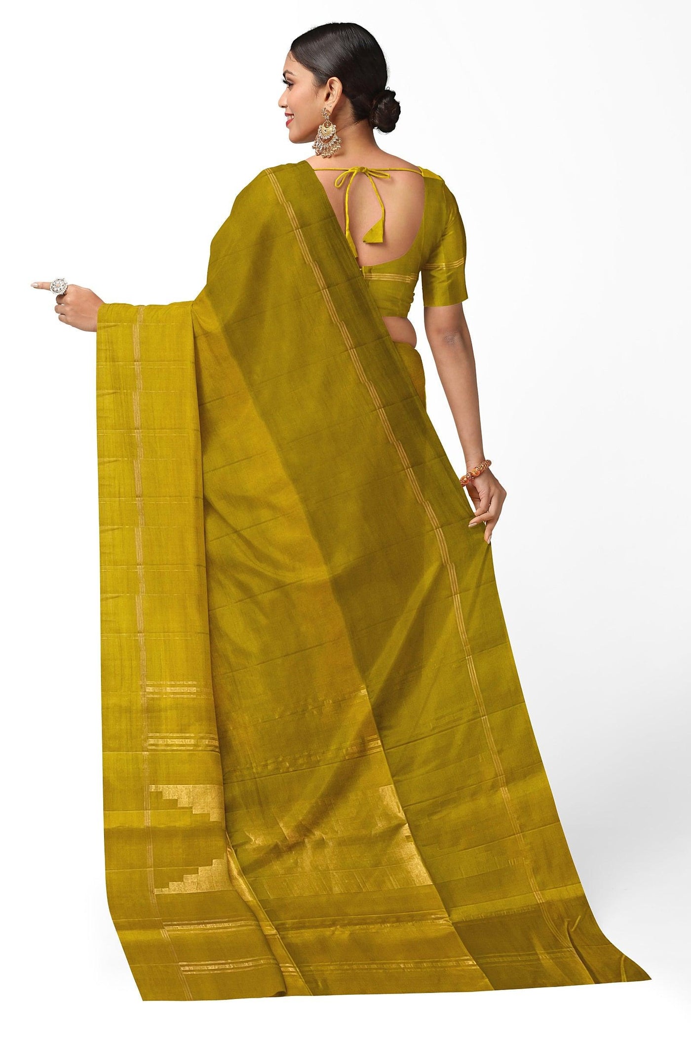 Mustard single color soft silk saree - Mystic Dhaaga