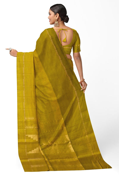 Mustard single color soft silk saree - Mystic Dhaaga