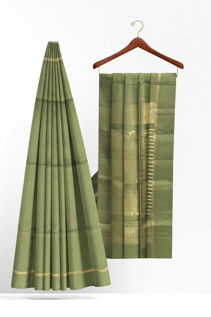 Olive green Single Color Soft Silk Saree - Mystic Dhaaga