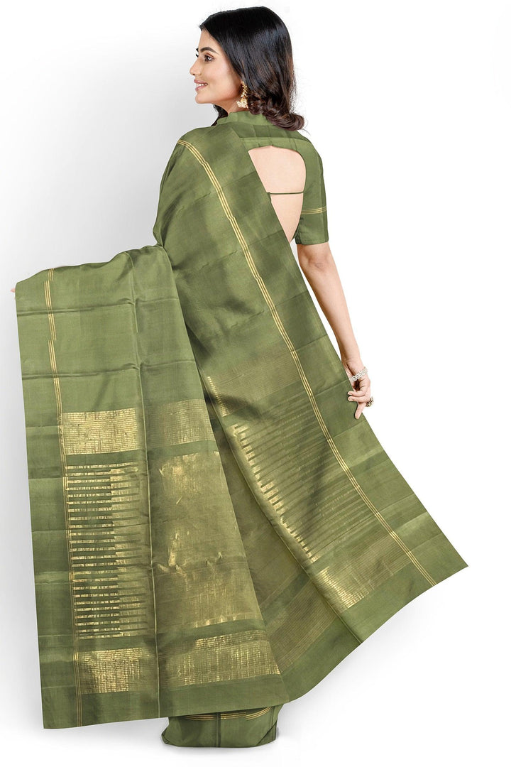 Olive green Single Color Soft Silk Saree - Mystic Dhaaga