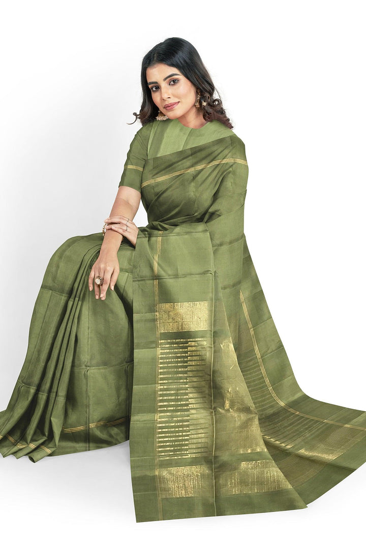 Olive green Single Color Soft Silk Saree - Mystic Dhaaga