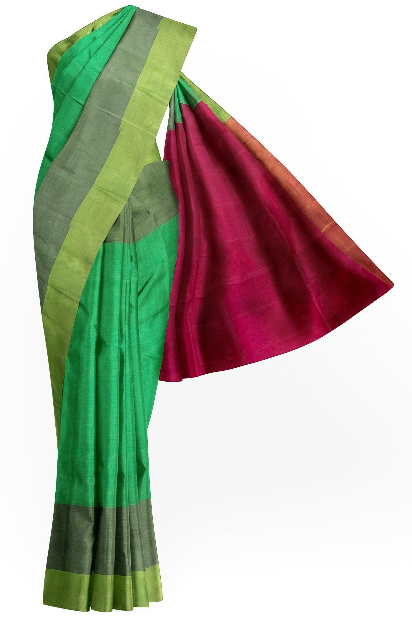 Parrot green and Rani pink Silk cotton Saree - Mystic Dhaaga