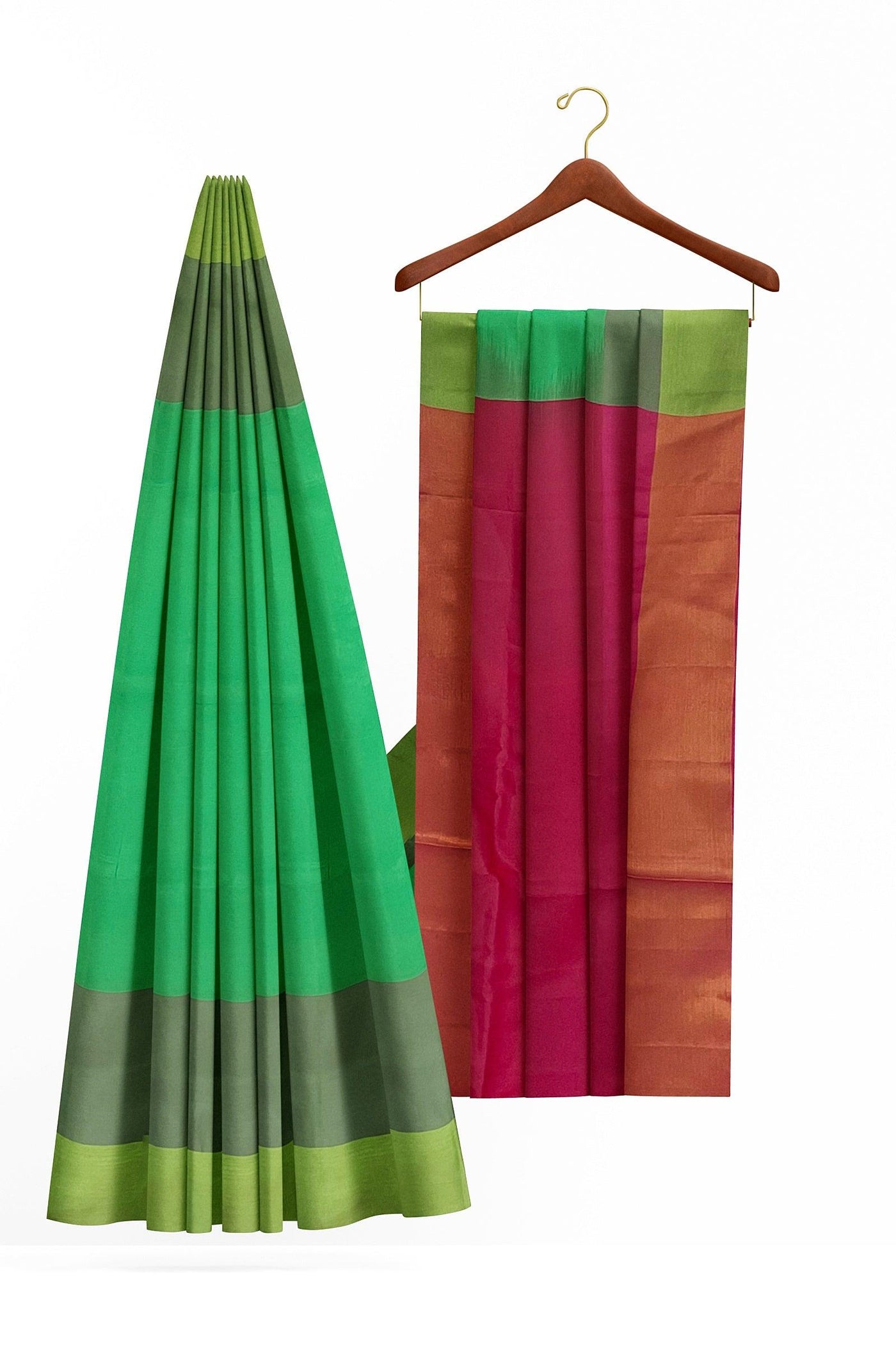 Parrot green and Rani pink Silk cotton Saree - Mystic Dhaaga