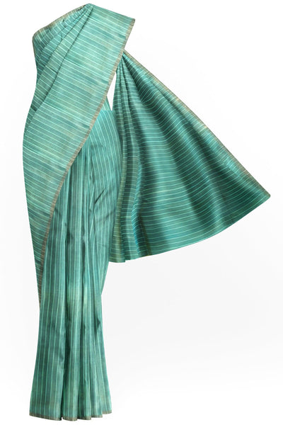 Striped Sea green Pure silk Saree - Mystic Dhaaga