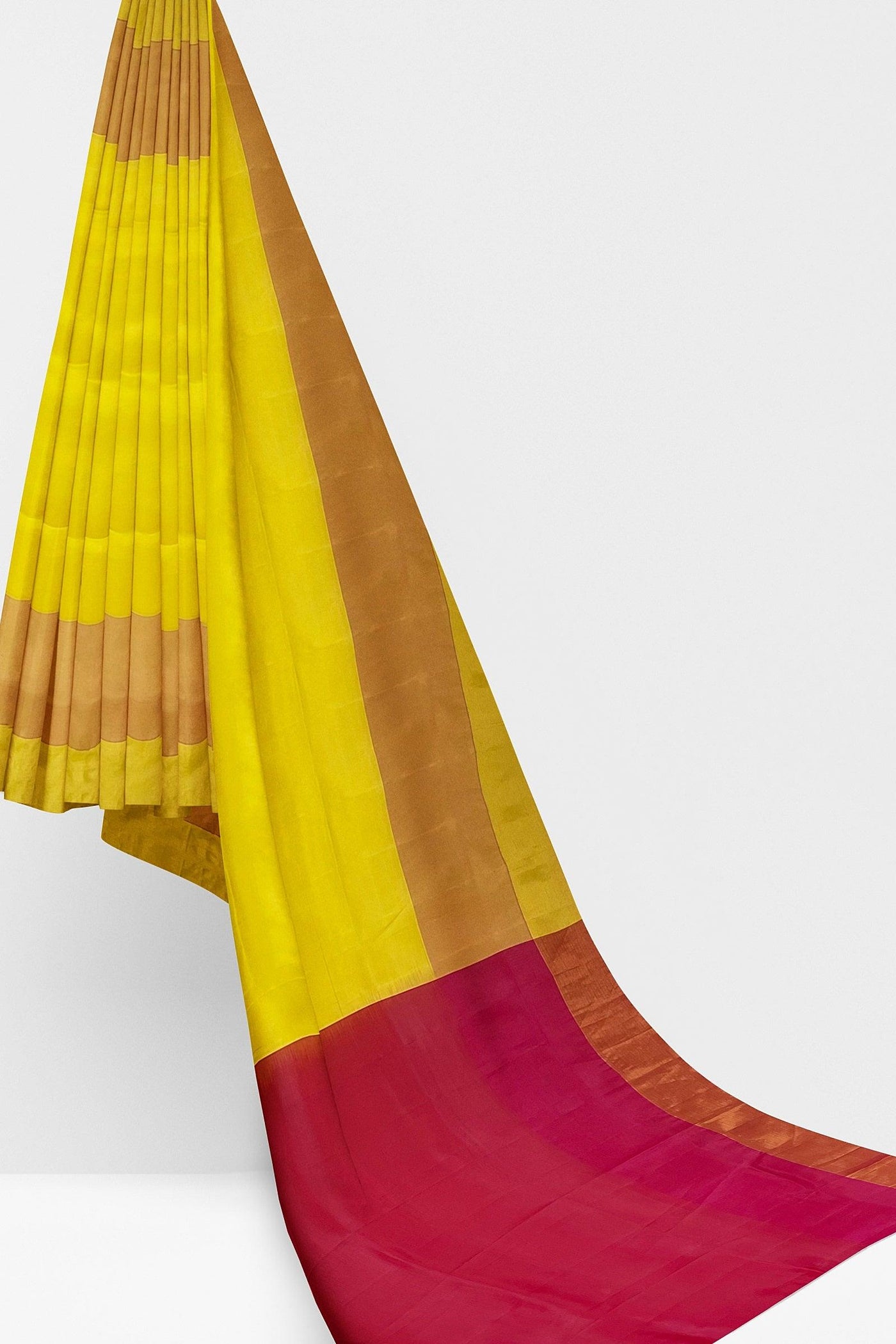 Yellow and pink silk cotton saree - Mystic Dhaaga