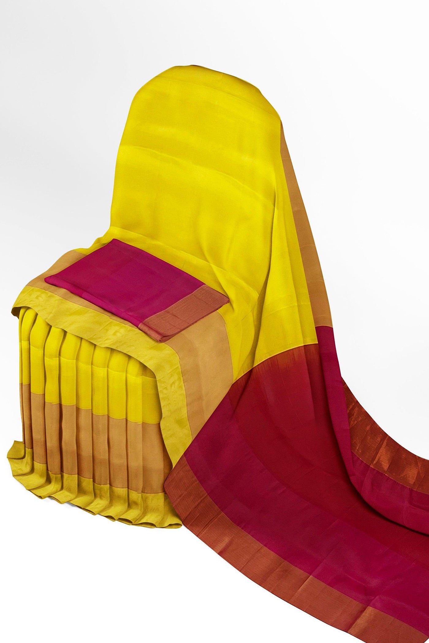 Yellow and pink silk cotton saree - Mystic Dhaaga