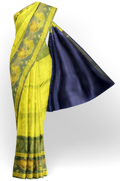 Yellow and Violet Silk cotton with Pochampally border - Mystic Dhaaga