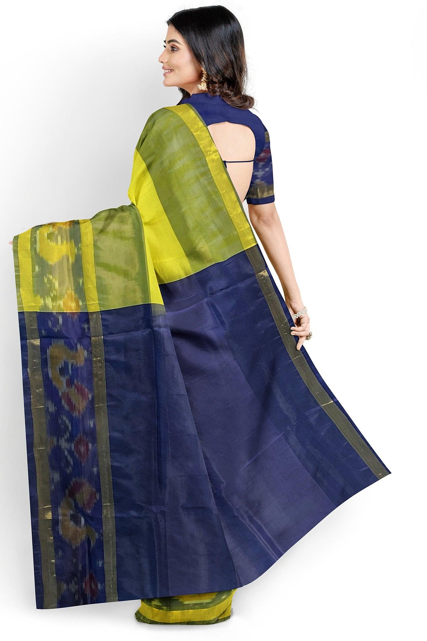 Yellow and Violet Silk cotton with Pochampally border - Mystic Dhaaga