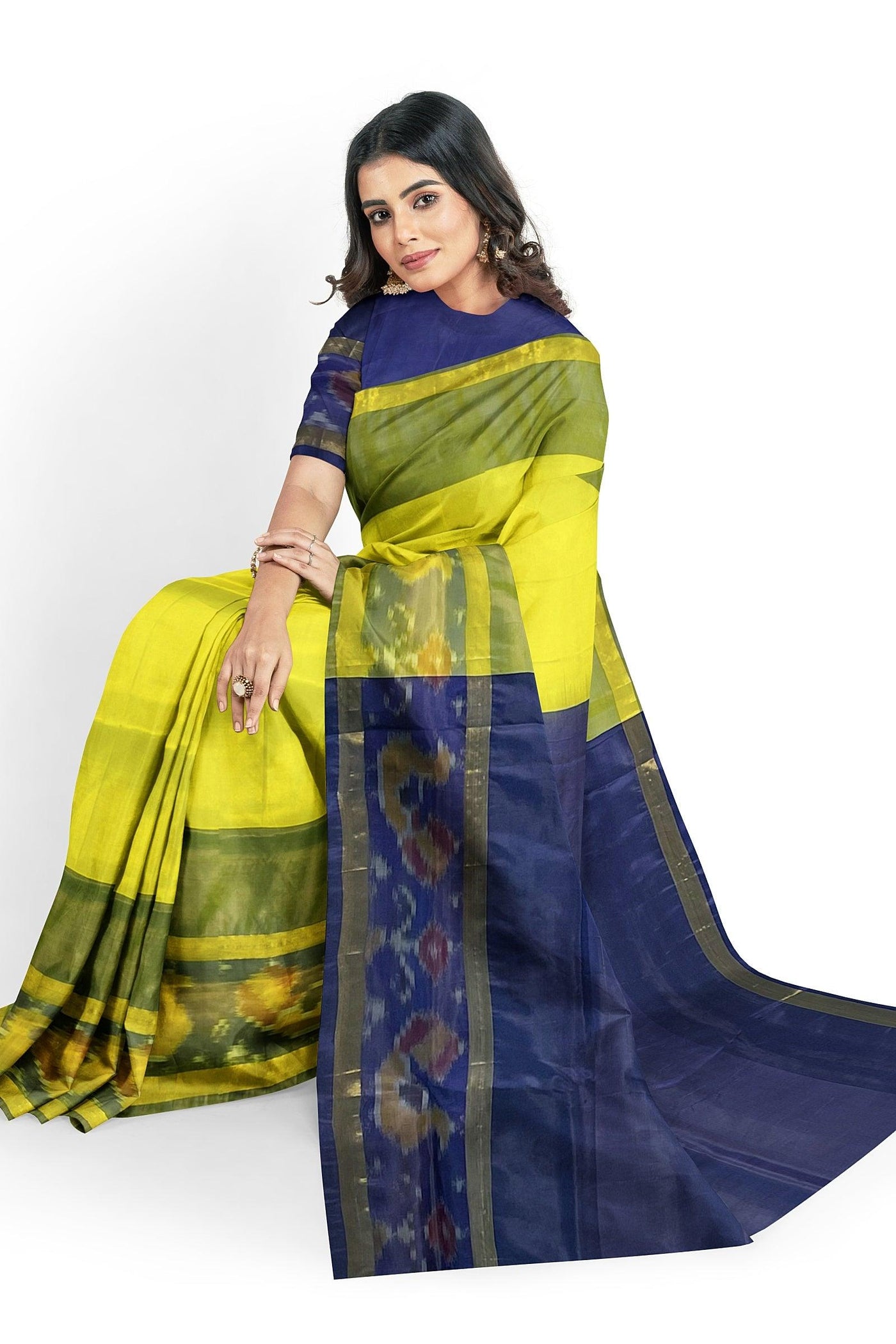 Yellow and Violet Silk cotton with Pochampally border - Mystic Dhaaga